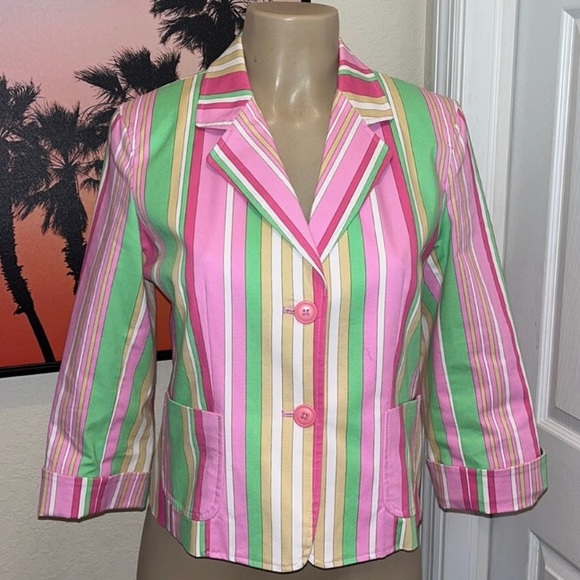 SOLD Colorful Vertical Stripe Cuffed Fitted Blazer Stripped Blazer